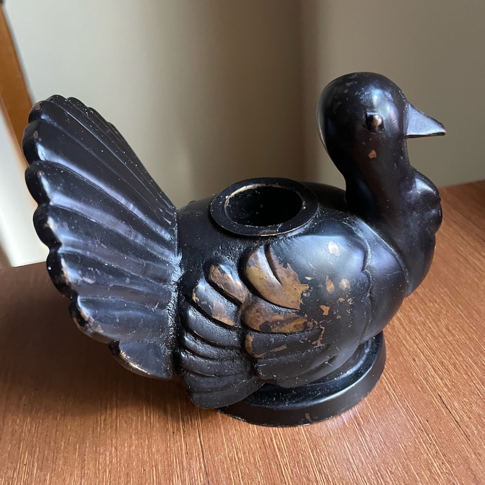 Pottery Barn Black Coated Metal Turkey Taper Candle Holder Distressed